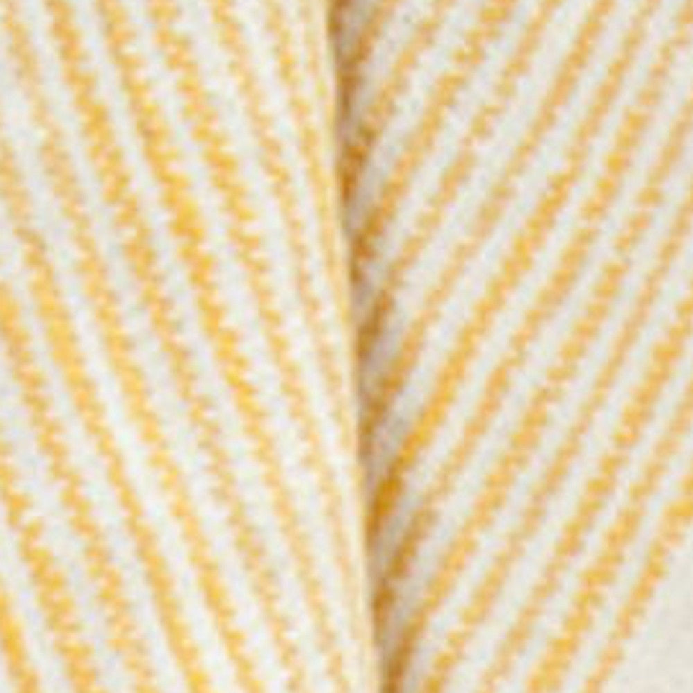 50" X 60" Yellow And Ivory Cotton Woven Striped Throw Blanket with Fringe