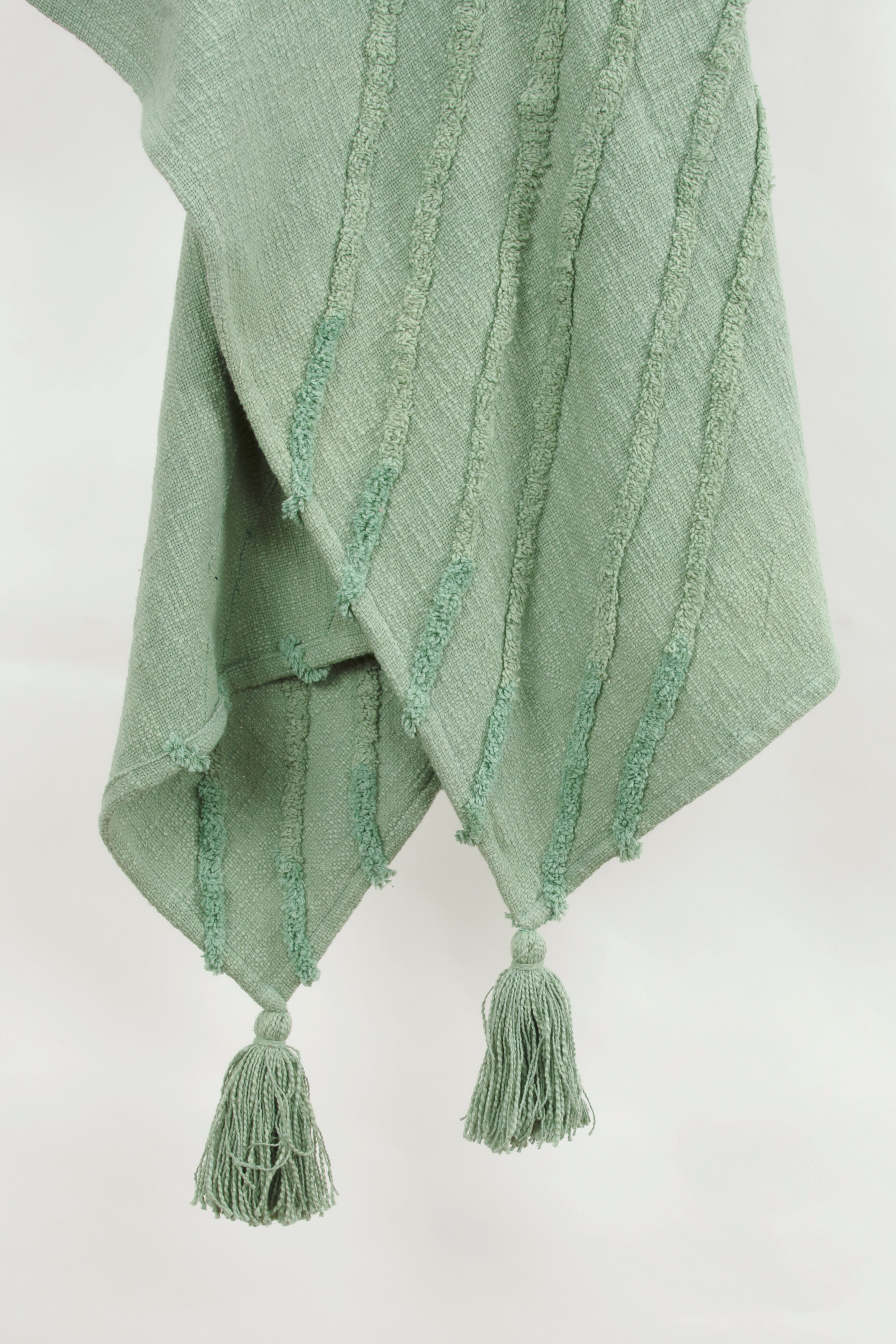 50" X 60" Green Cotton Woven Geometric Throw Blanket with Tassels