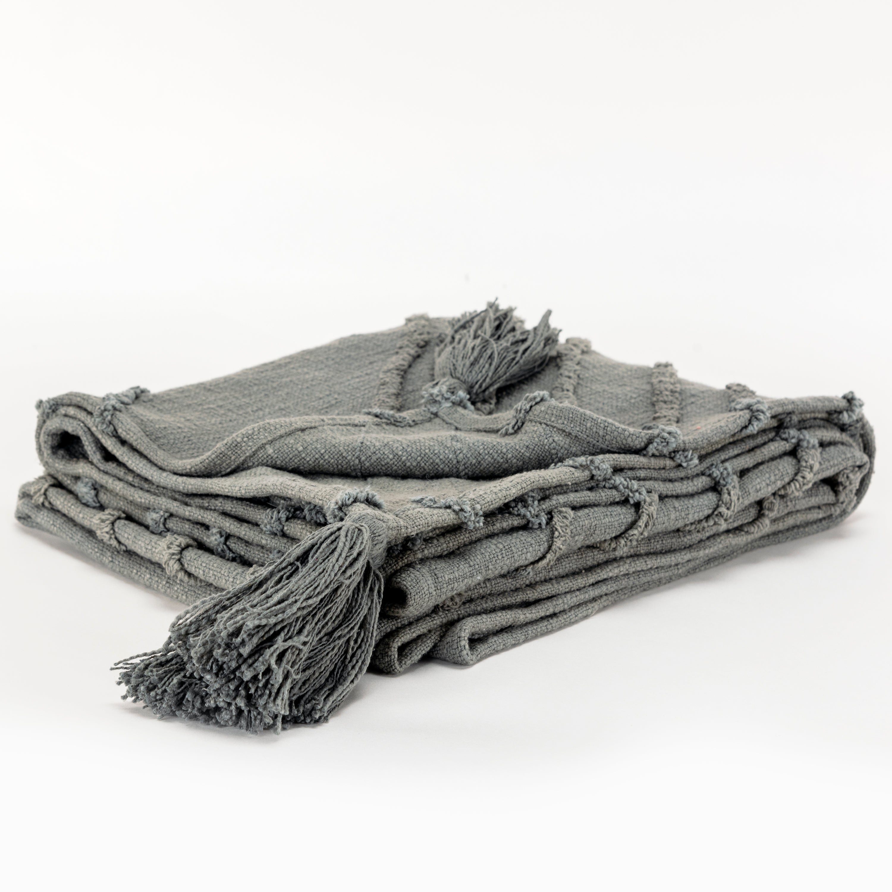 50" X 60" Gray Cotton Woven Geometric Throw Blanket with Tassels