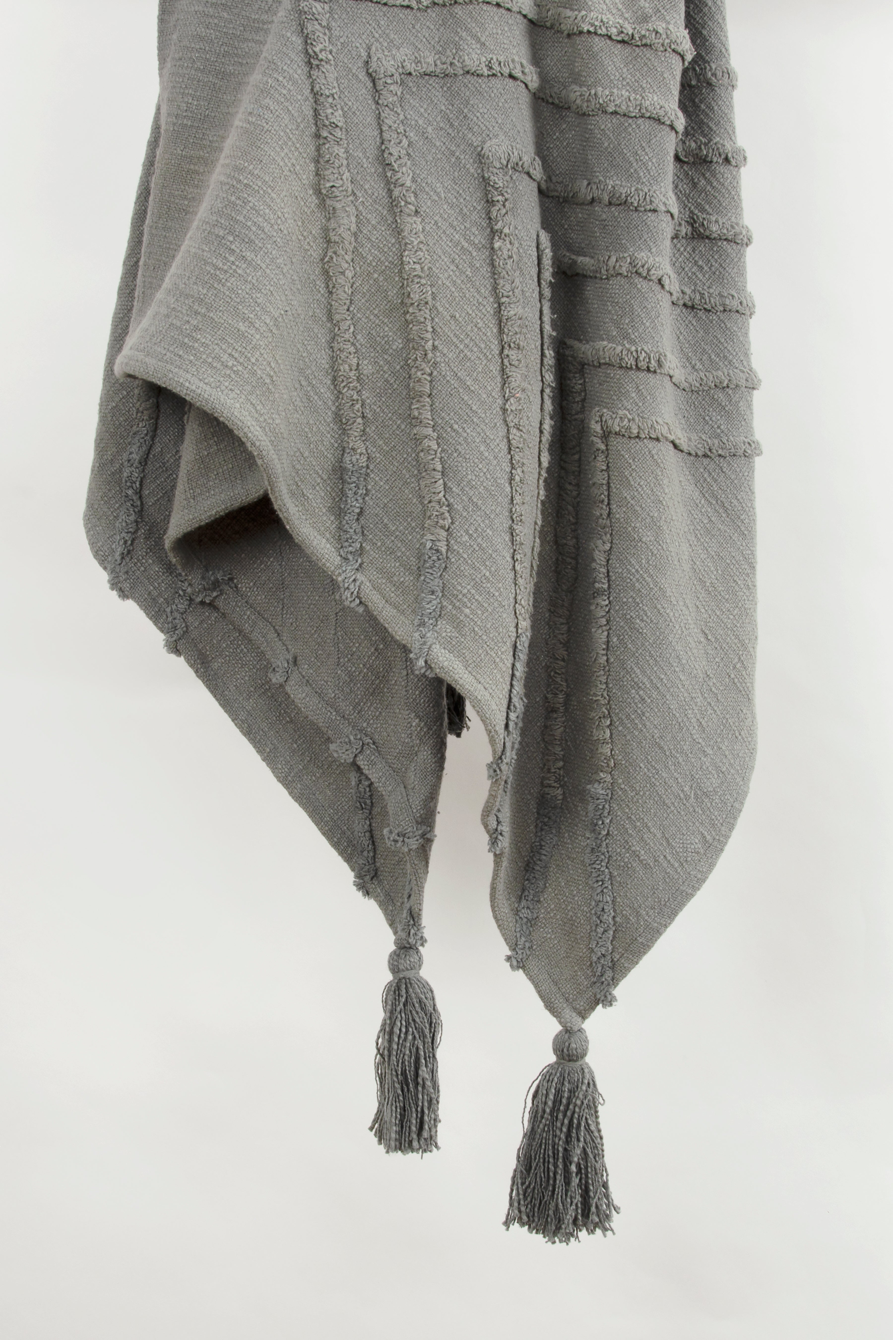 50" X 60" Gray Cotton Woven Geometric Throw Blanket with Tassels