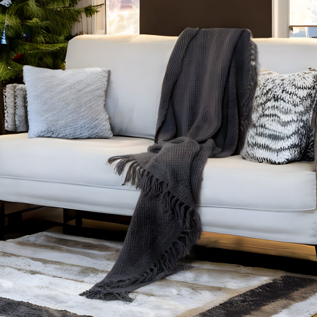 50" X 60" Gray Cotton Woven Throw Blanket