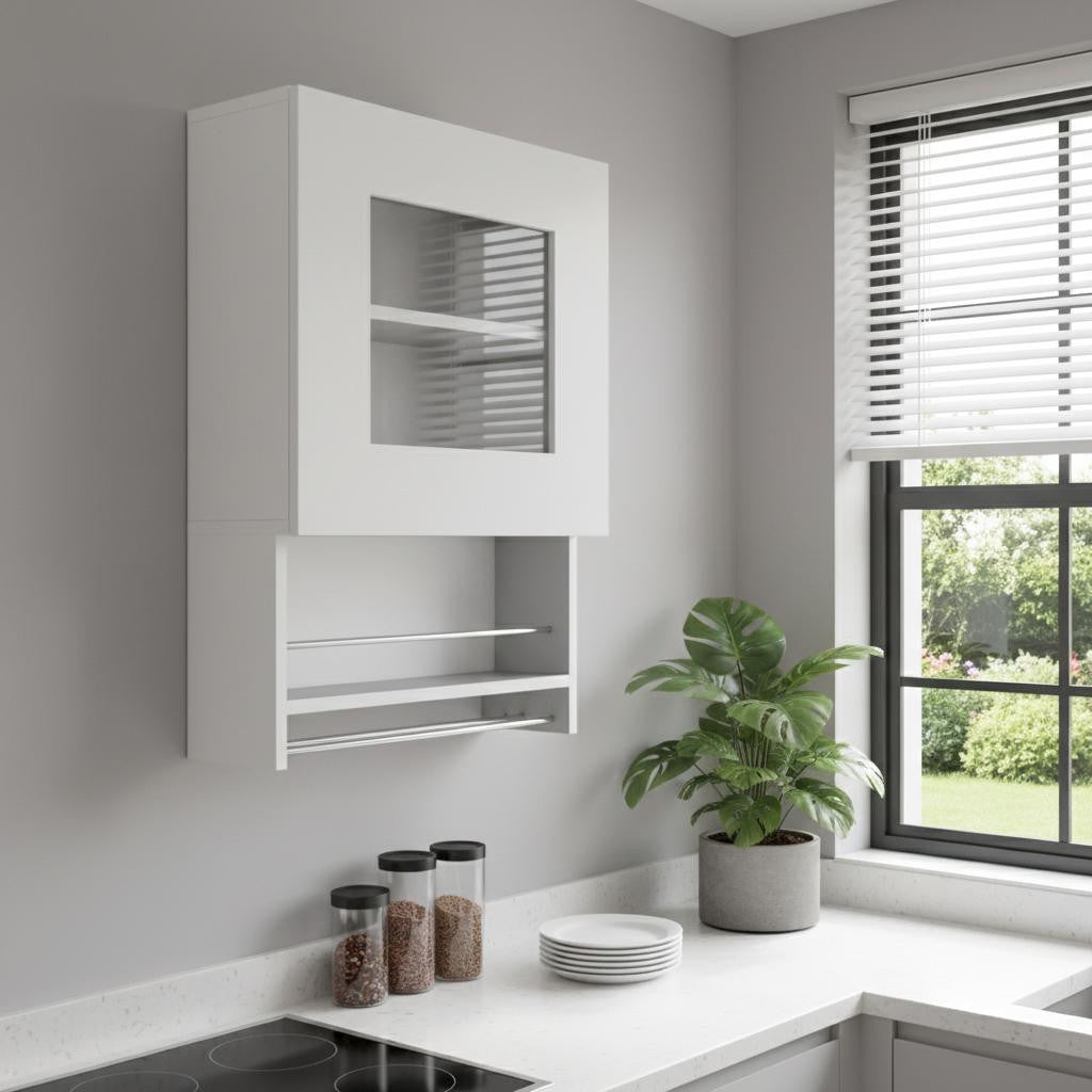 20" White Laminate Wall mounted China Cabinet With Single Shelf