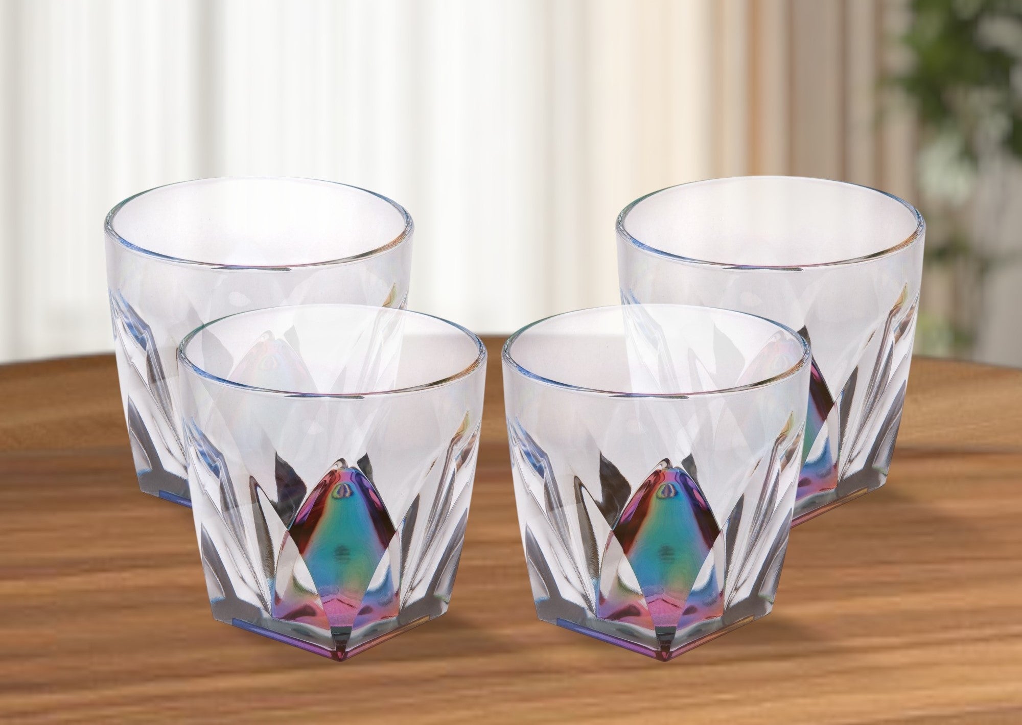 Set of Four Rainbow Geometric Acrylic Stemless Whiskey Glass