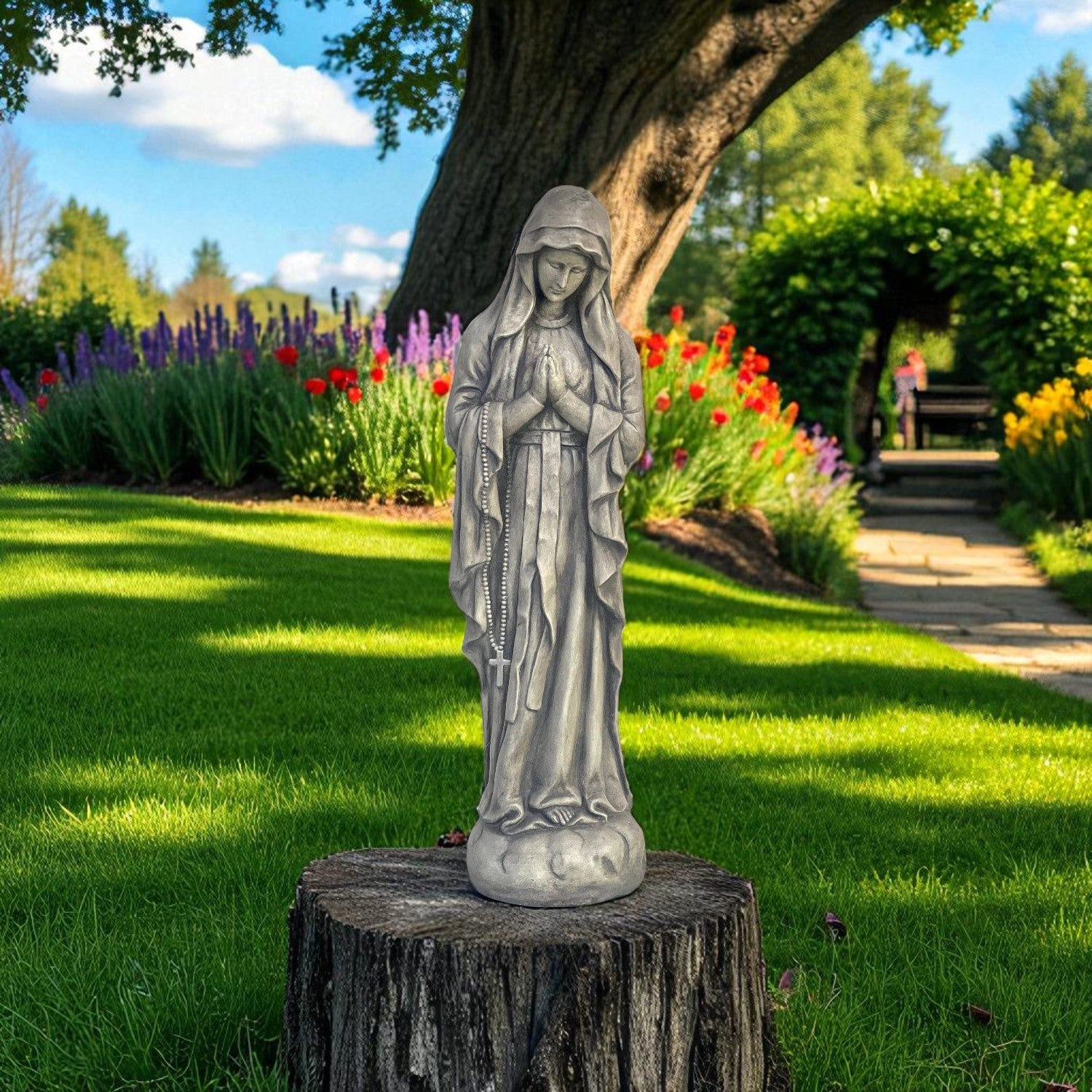 32" Gray Polyresin Virgin Mary Outdoor Statue