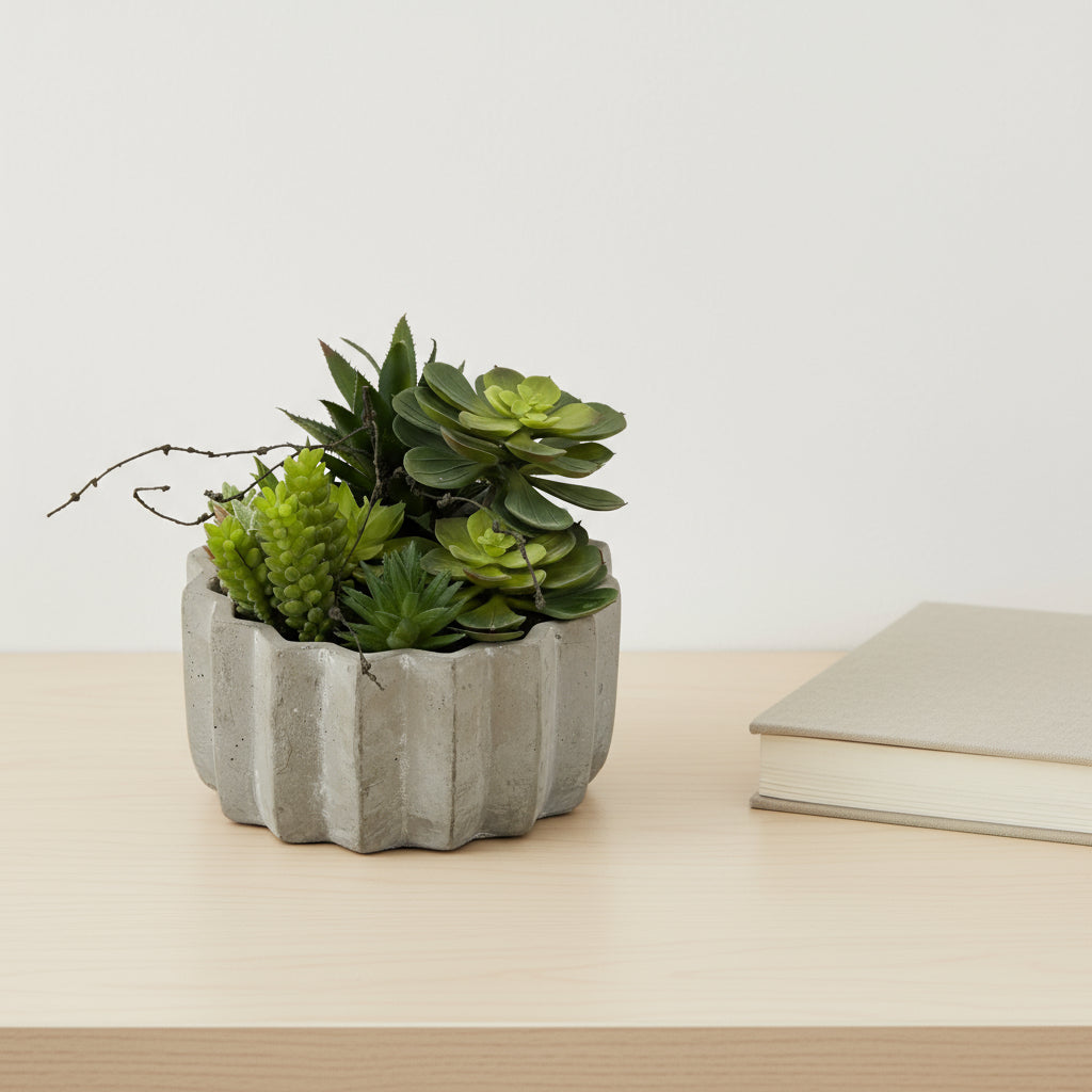 8" Green Artificial Succulents in a Gray Planter