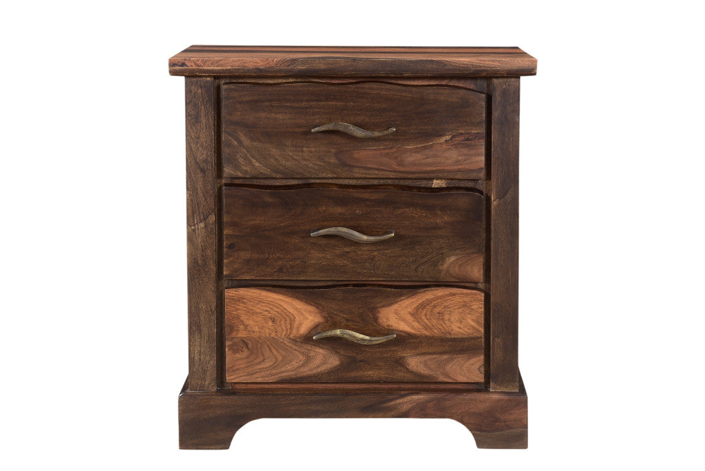 27" Dark Brown Solid Wood Three Drawer Nightstand
