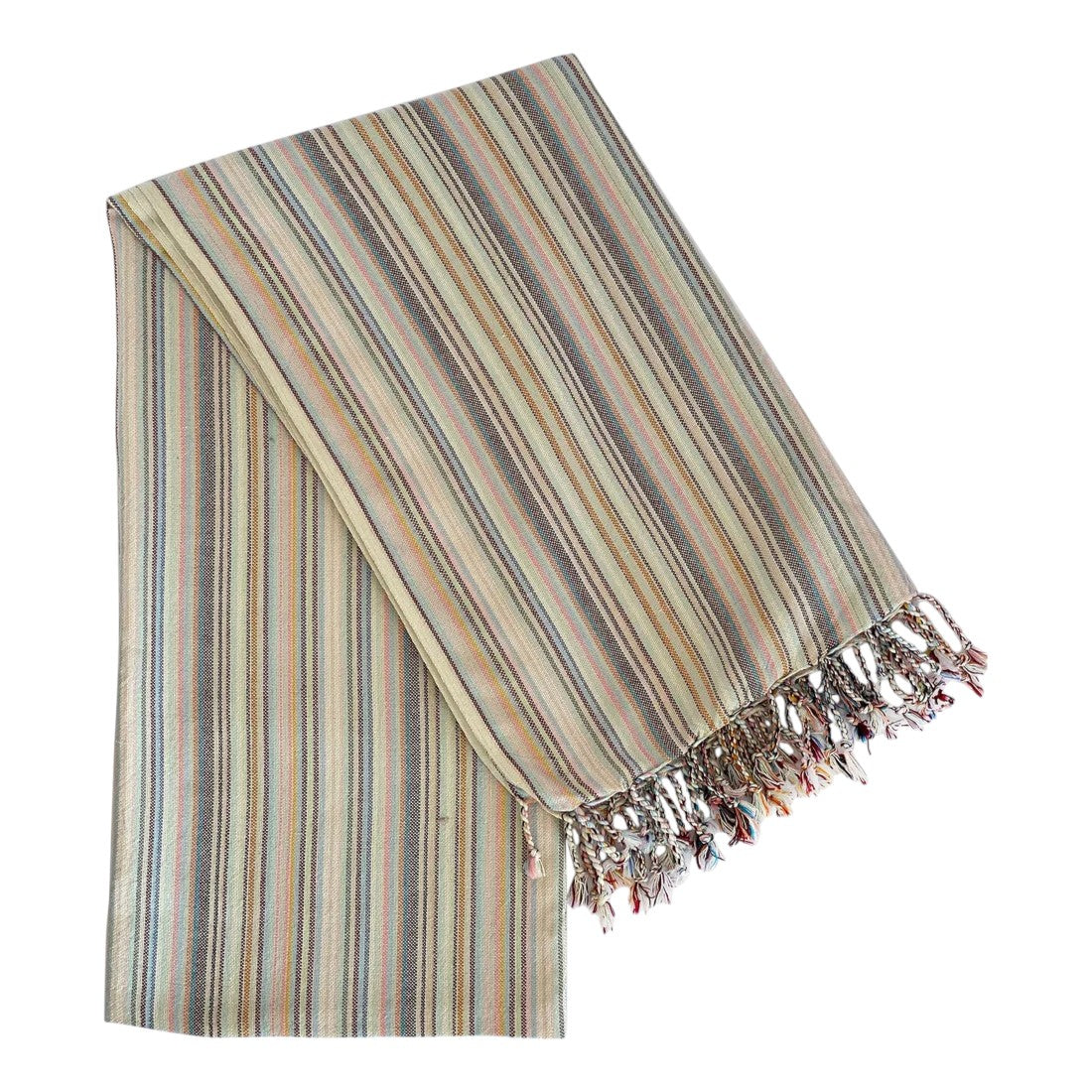 39" X 71" Beige and Pink Cotton Striped Turkish Towel Throw Blanket with Tassels