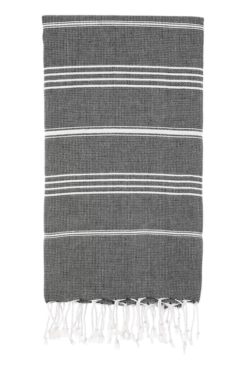 39" X 71" White and Black Cotton Turkish Towel Throw Blanket with Tassels
