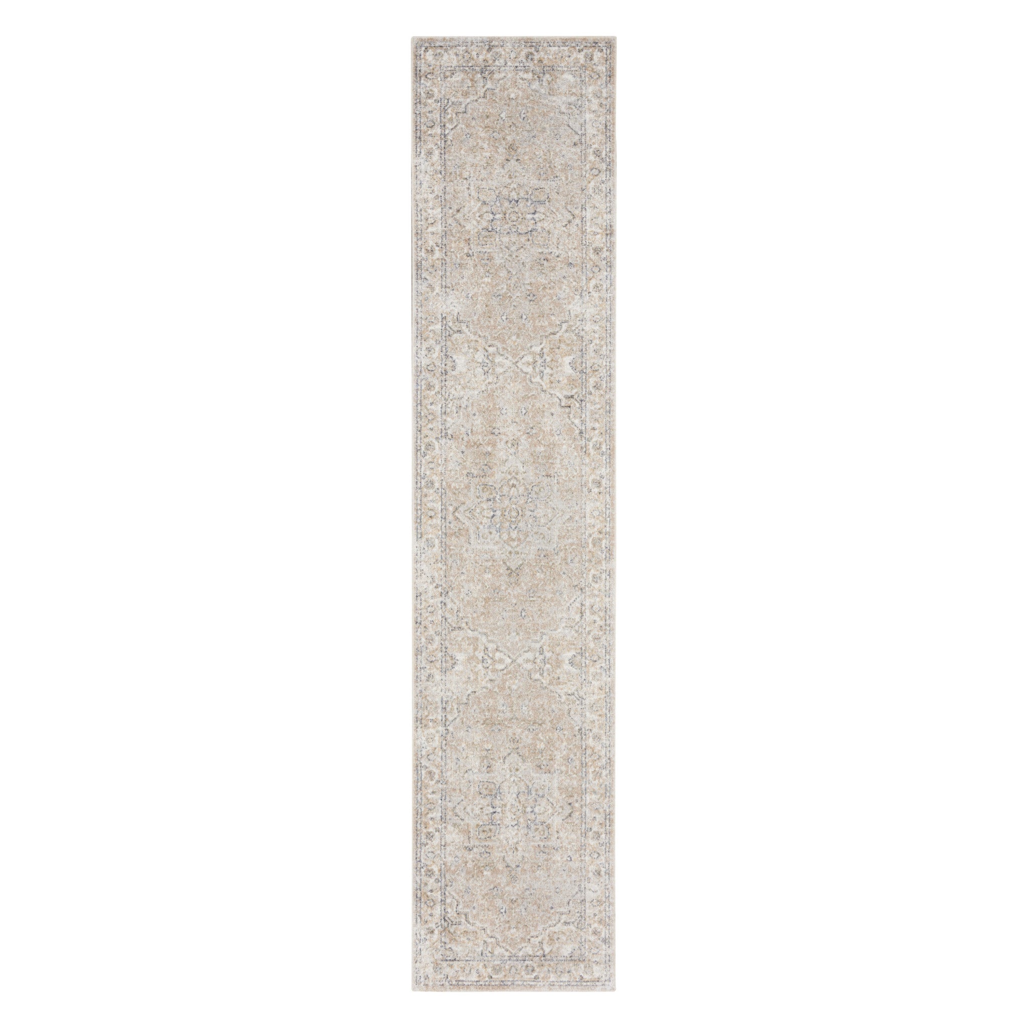 8' Beige And Ivory Oriental Washable Runner Rug
