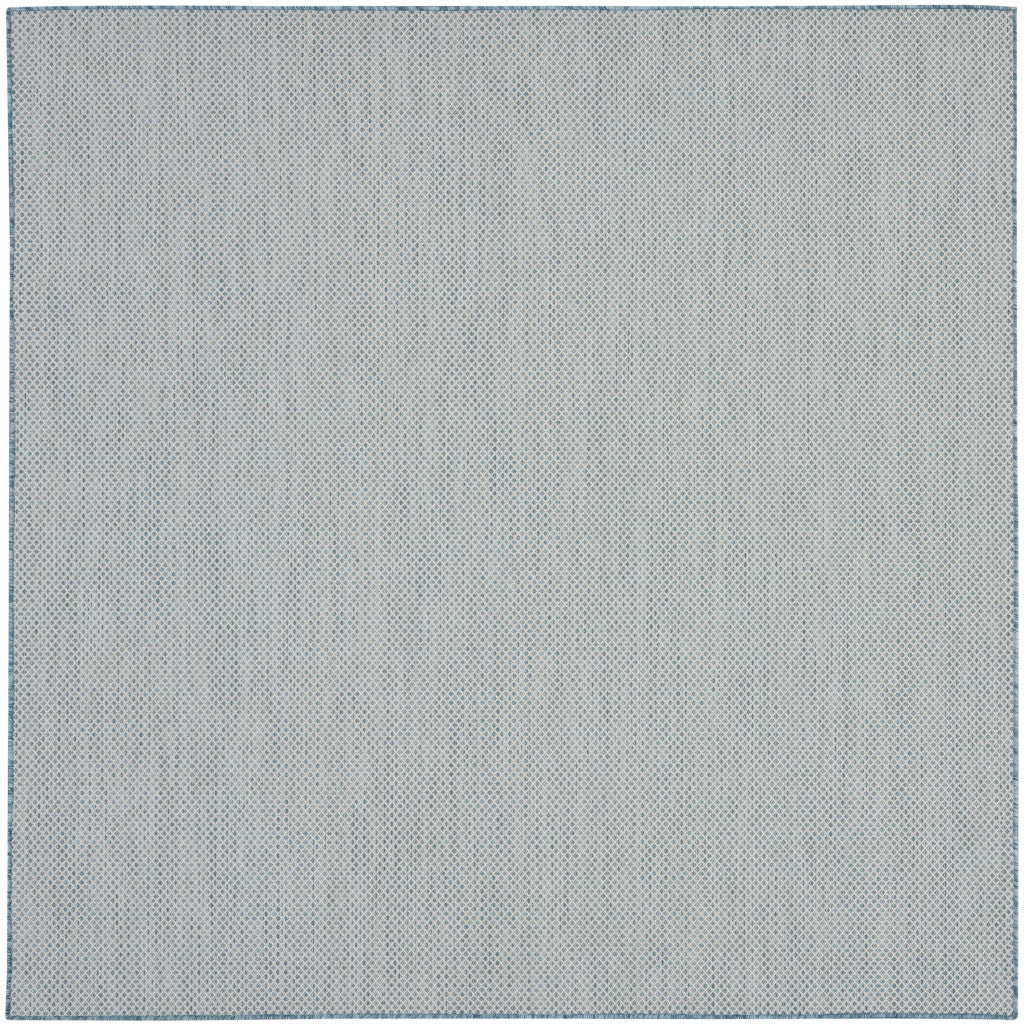 8' Aqua And Ivory Square Indoor Outdoor Area Rug