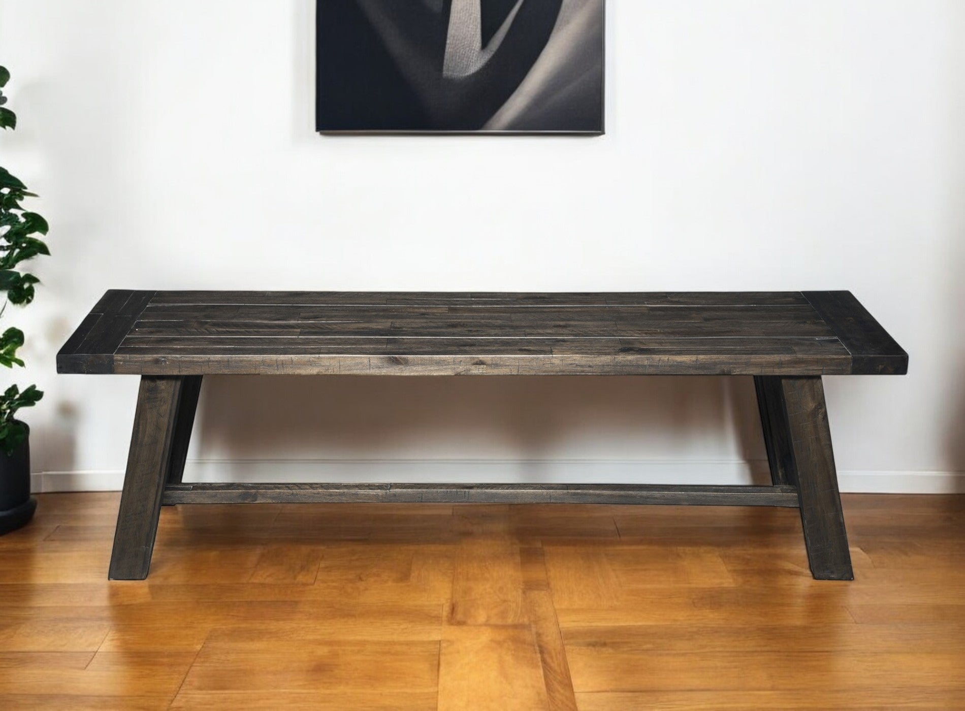 60" Gray And Dark Brown Distressed Wood Dining Bench