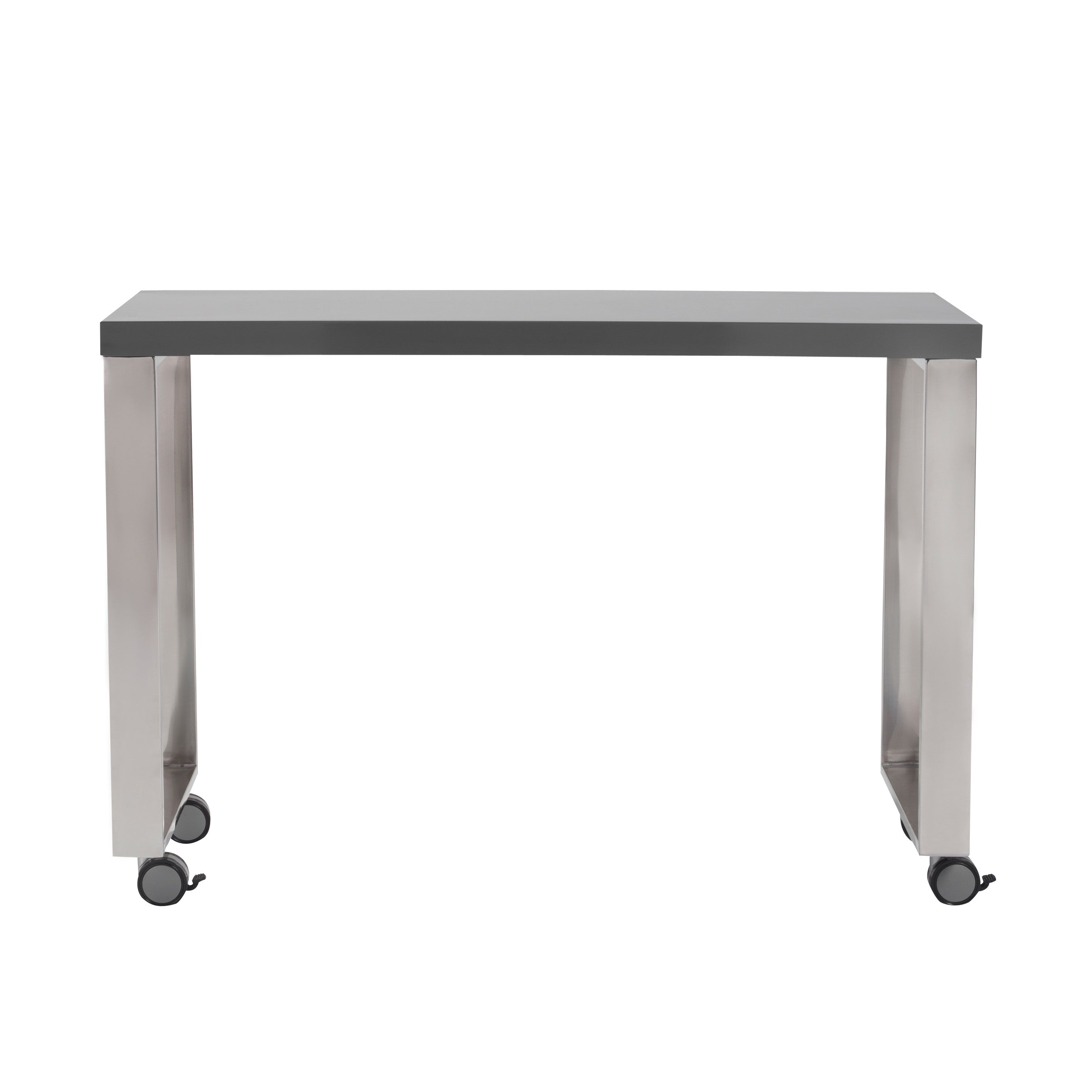39" Gray and Silver Wood and Stainless Steel Rolling Sled Writing Desk