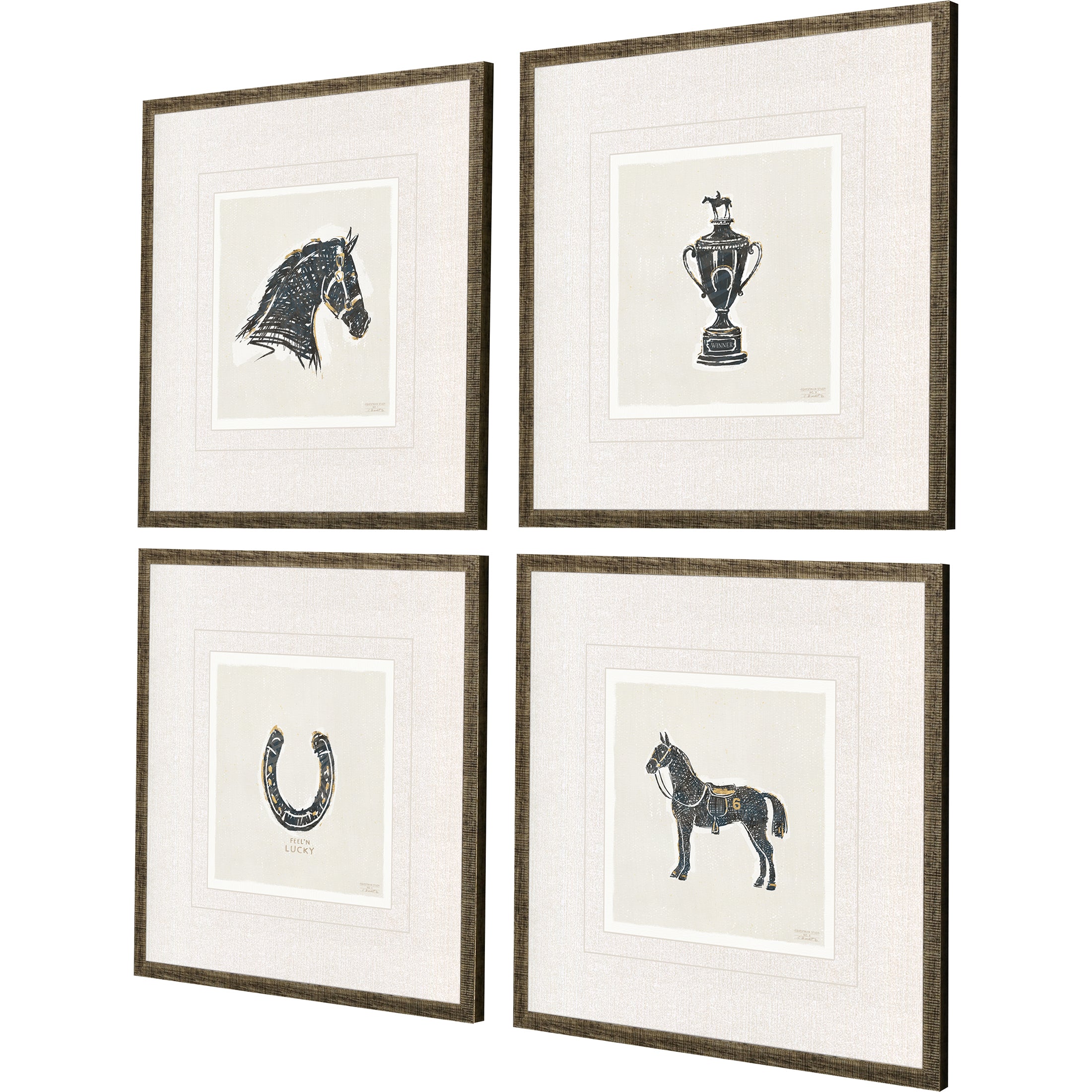 Set Of Four Equestrian Gold Framed Print Wall Art