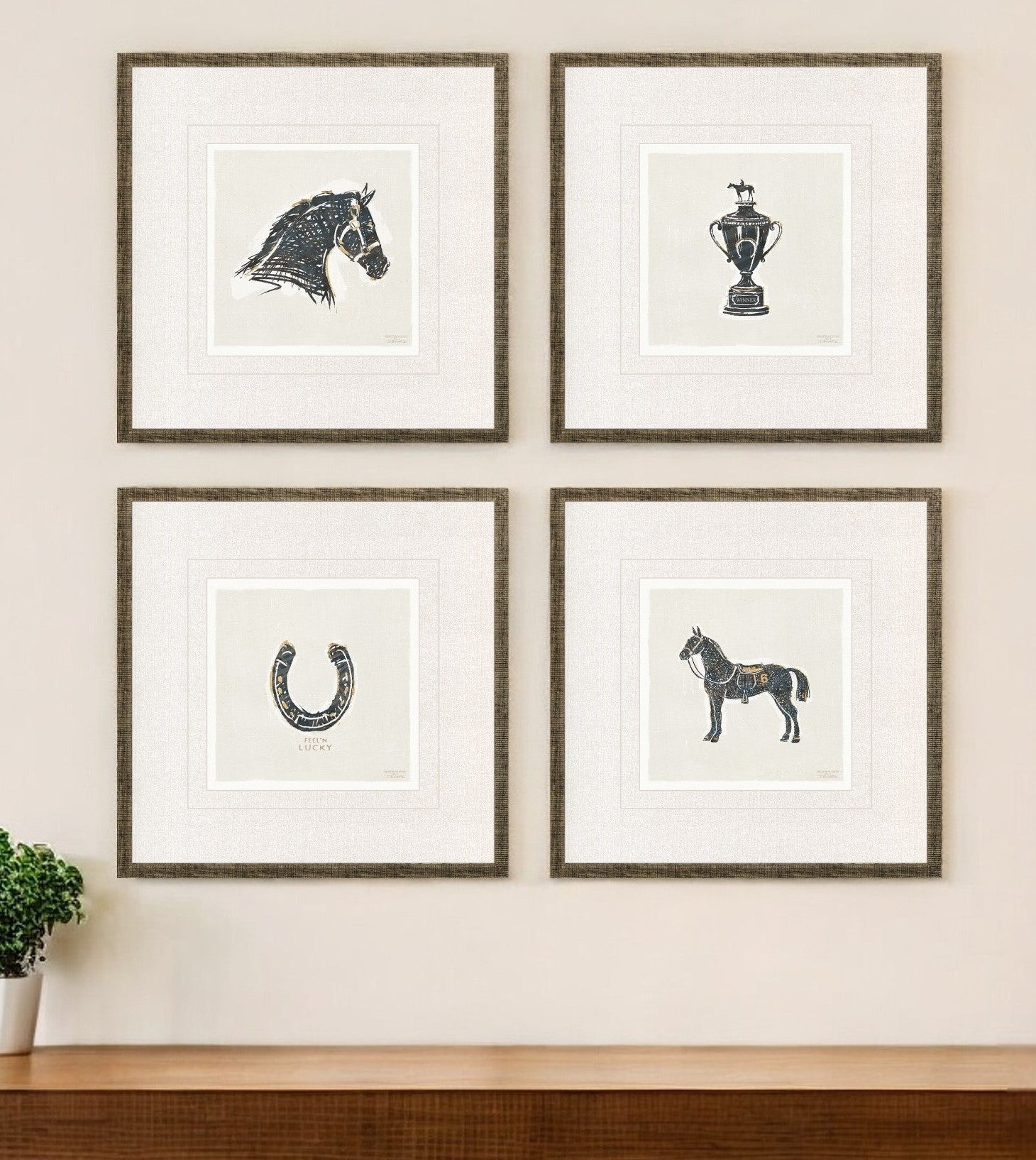 Set Of Four Equestrian Gold Framed Print Wall Art