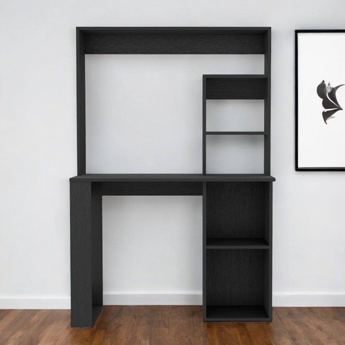 58" Black Wood Computer Desk With Hutch