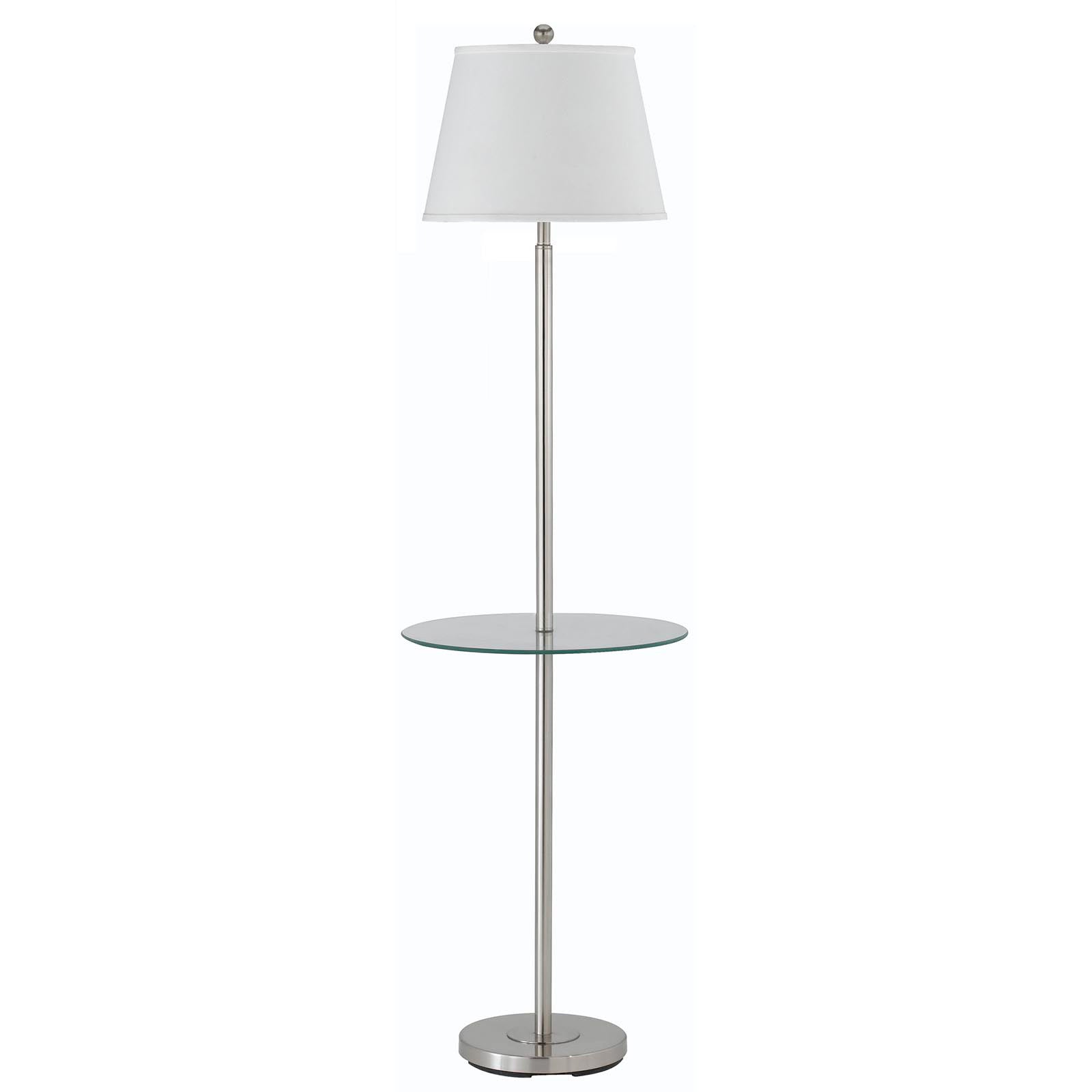 60" Nickel Metal Tray Table Floor Lamp With White Fabric Square Shade
