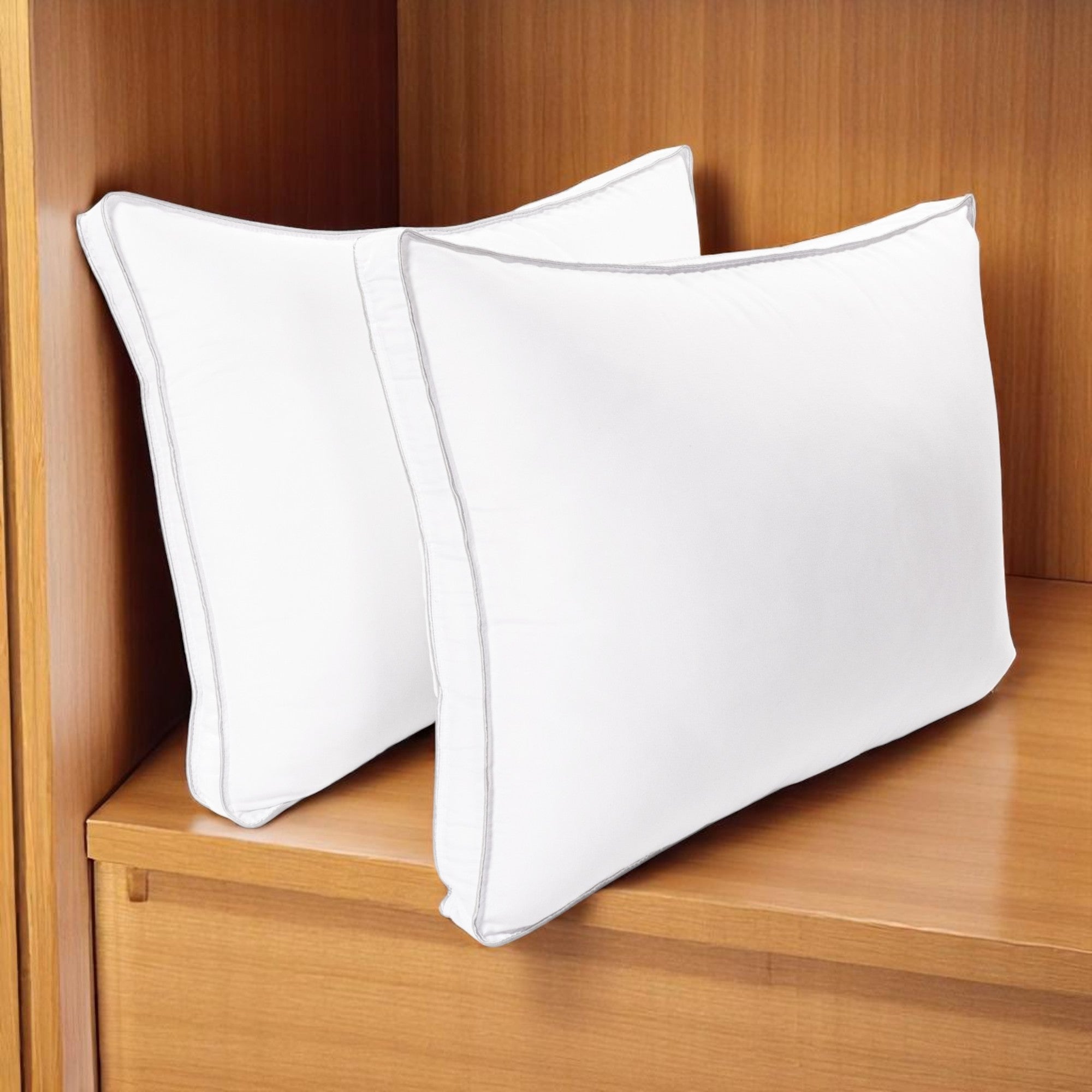 Set of Two Microfiber Down Alternative Medium Hypoallergenic Standard Size Bed Pillows