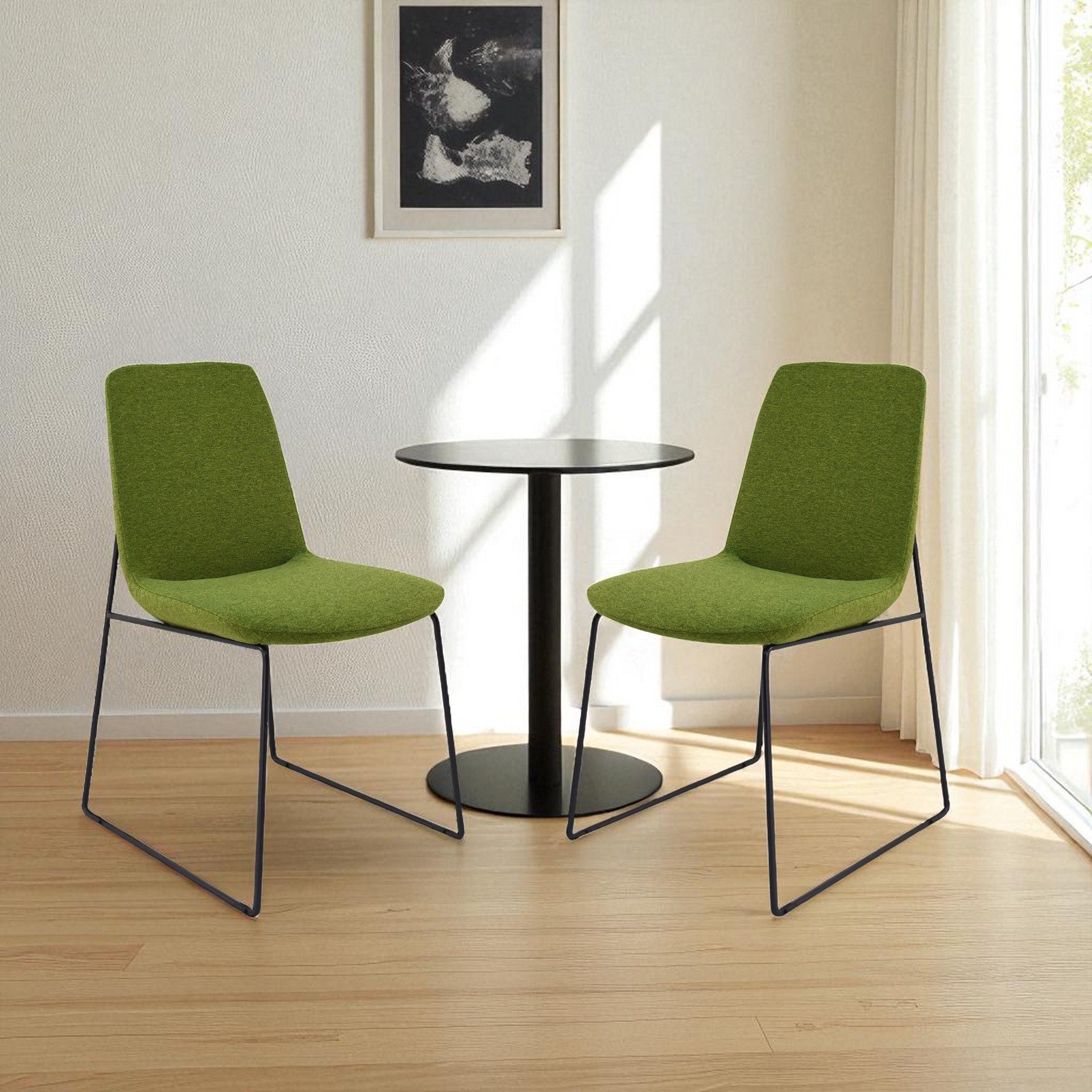 Set of Two Green and Black Upholstered Velvet Dining Side Chairs