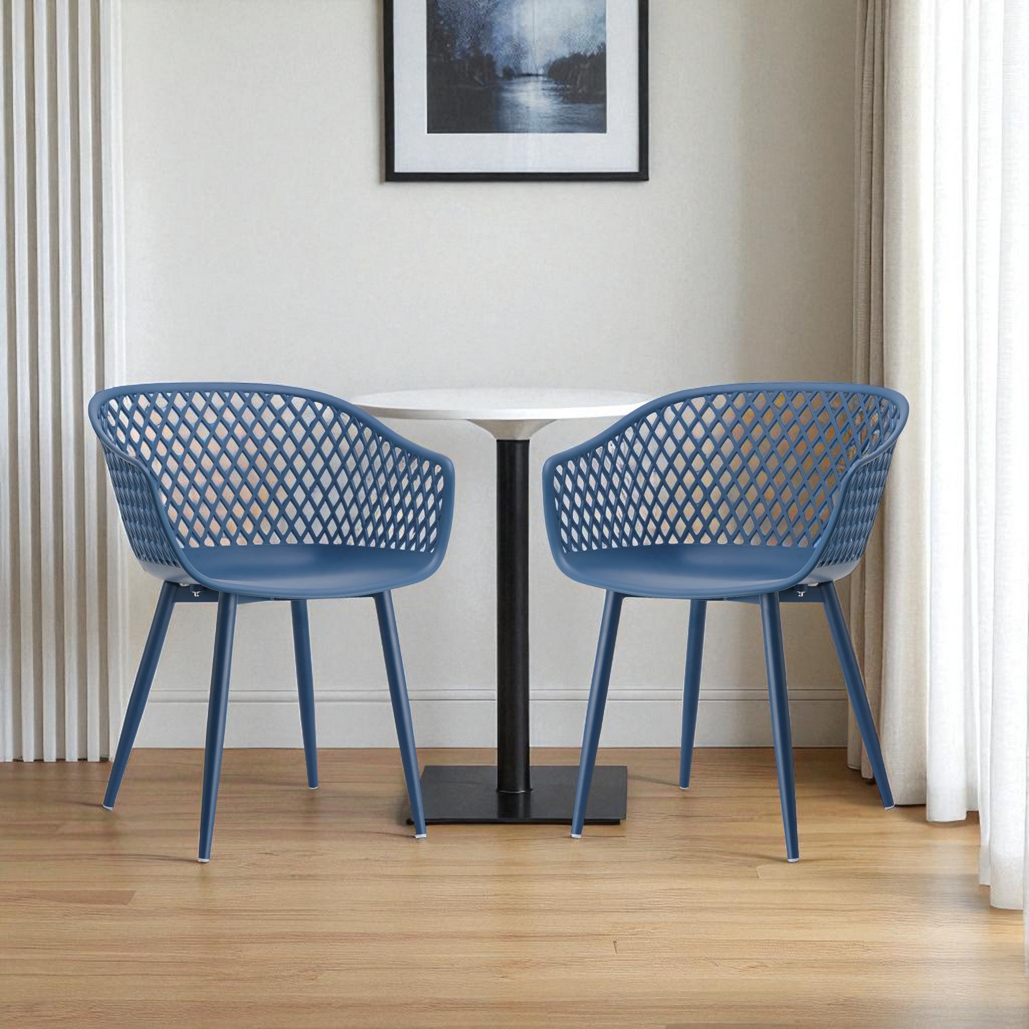 Set of Two Blue Heavy Duty Plastic Dining Arm Chairs