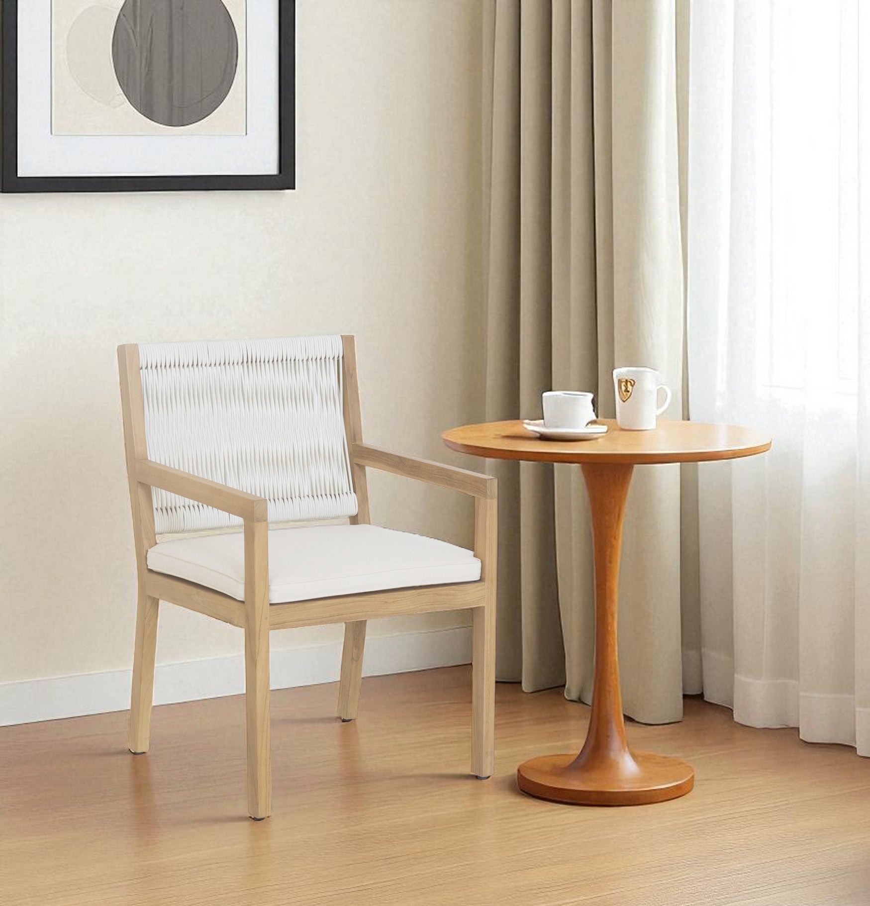 Natural Upholstered Faux Leather Dining Arm Chair