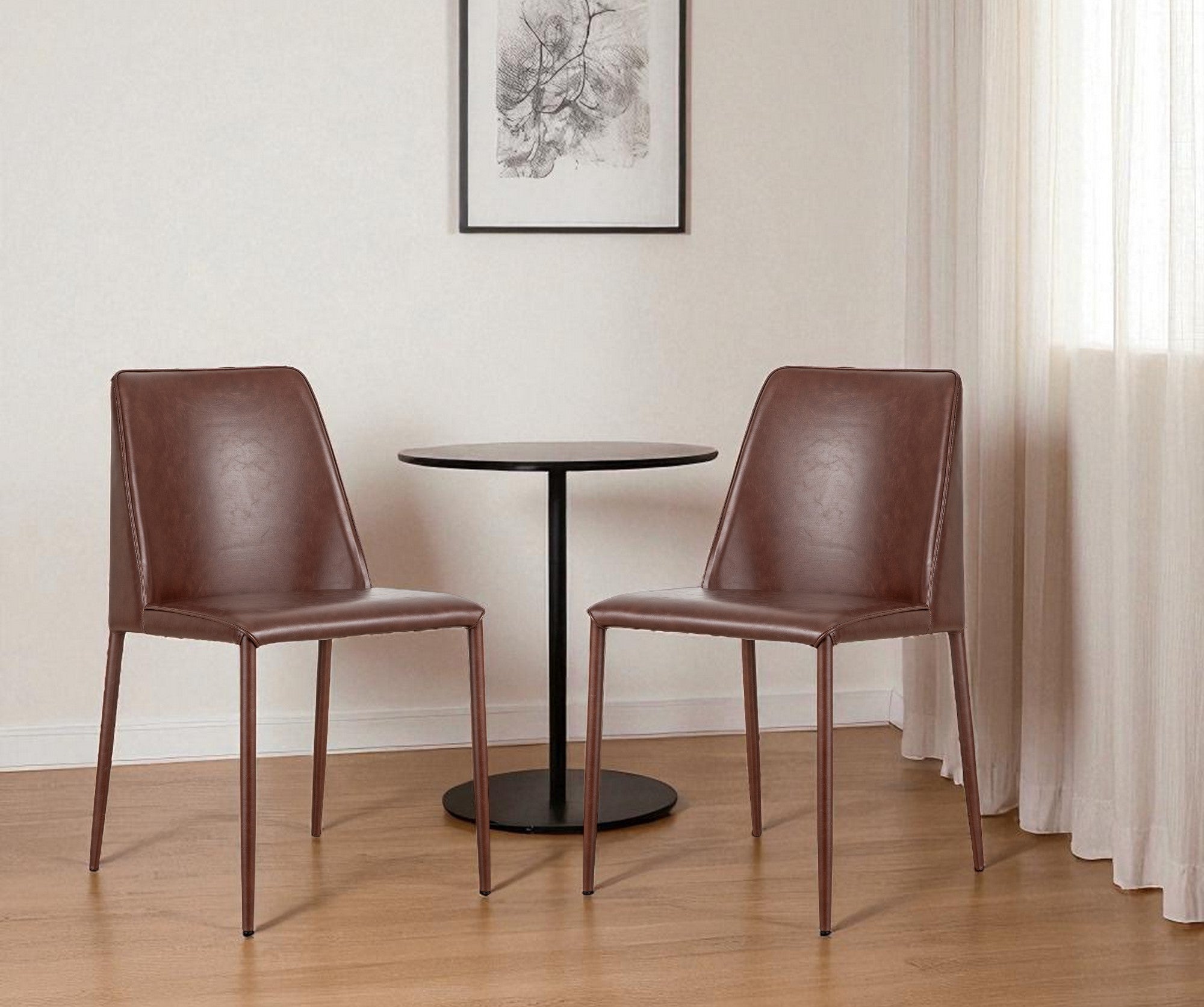 Set of Two Maroon Upholstered Faux Leather Dining Side Chairs