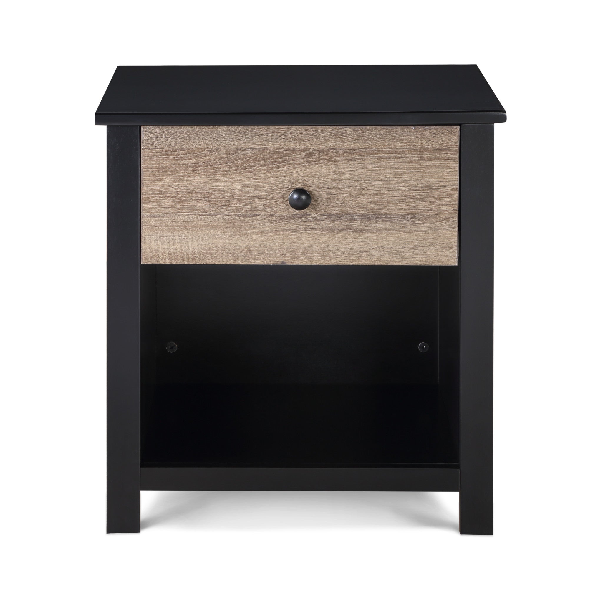 24" Black Solid Wood and Wood One Drawer Nightstand