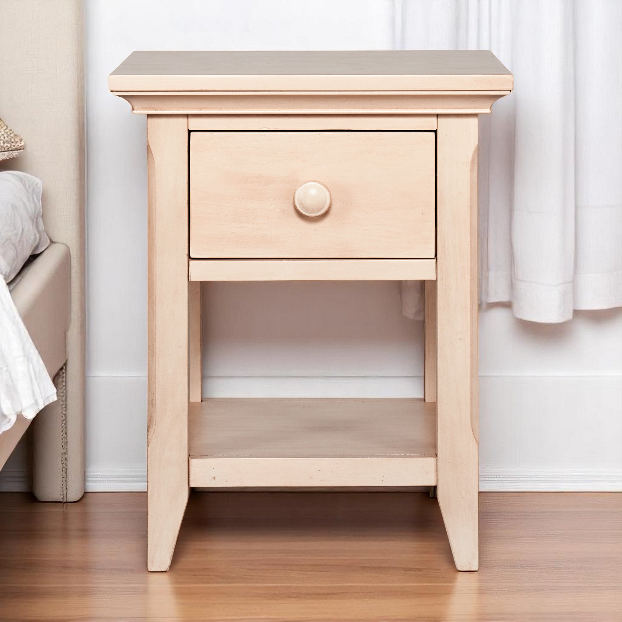 24" Sand Solid Wood Solid and Manufactured Wood One Drawer Nightstand