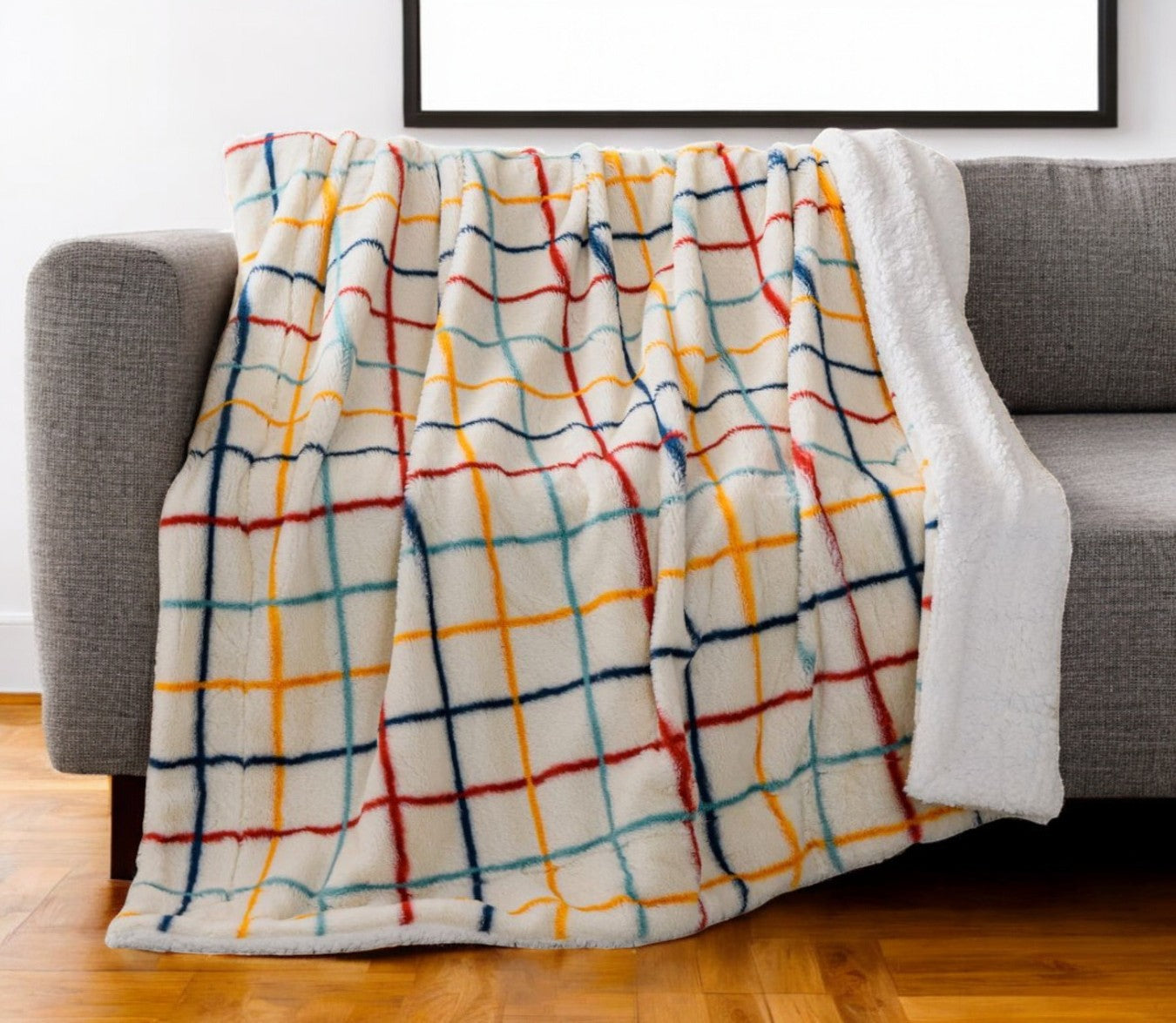 50" X 60" White Yellow and Green Faux Fur Geometric Plush Throw Blanket