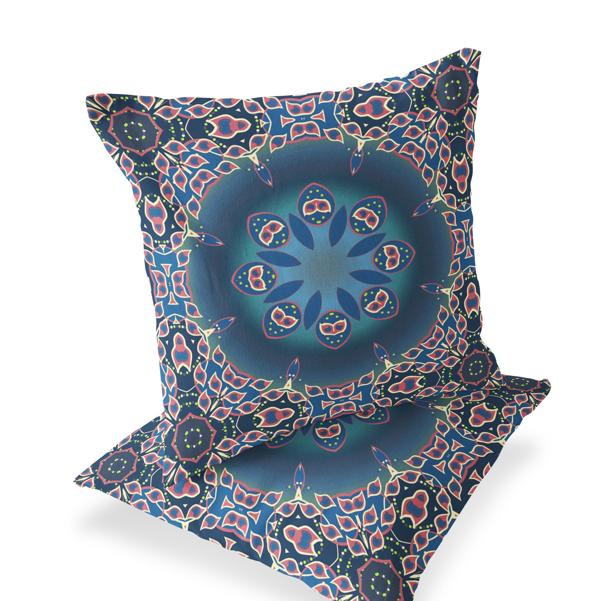 Set of Two 18" Blue Abstract Indoor Outdoor Throw Pillow Cover and Insert