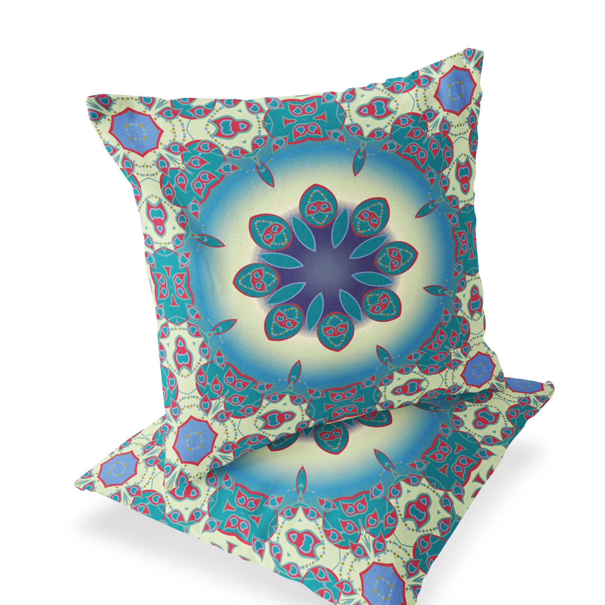 Set of Two 18" Yellow Abstract Indoor Outdoor Throw Pillow Cover and Insert