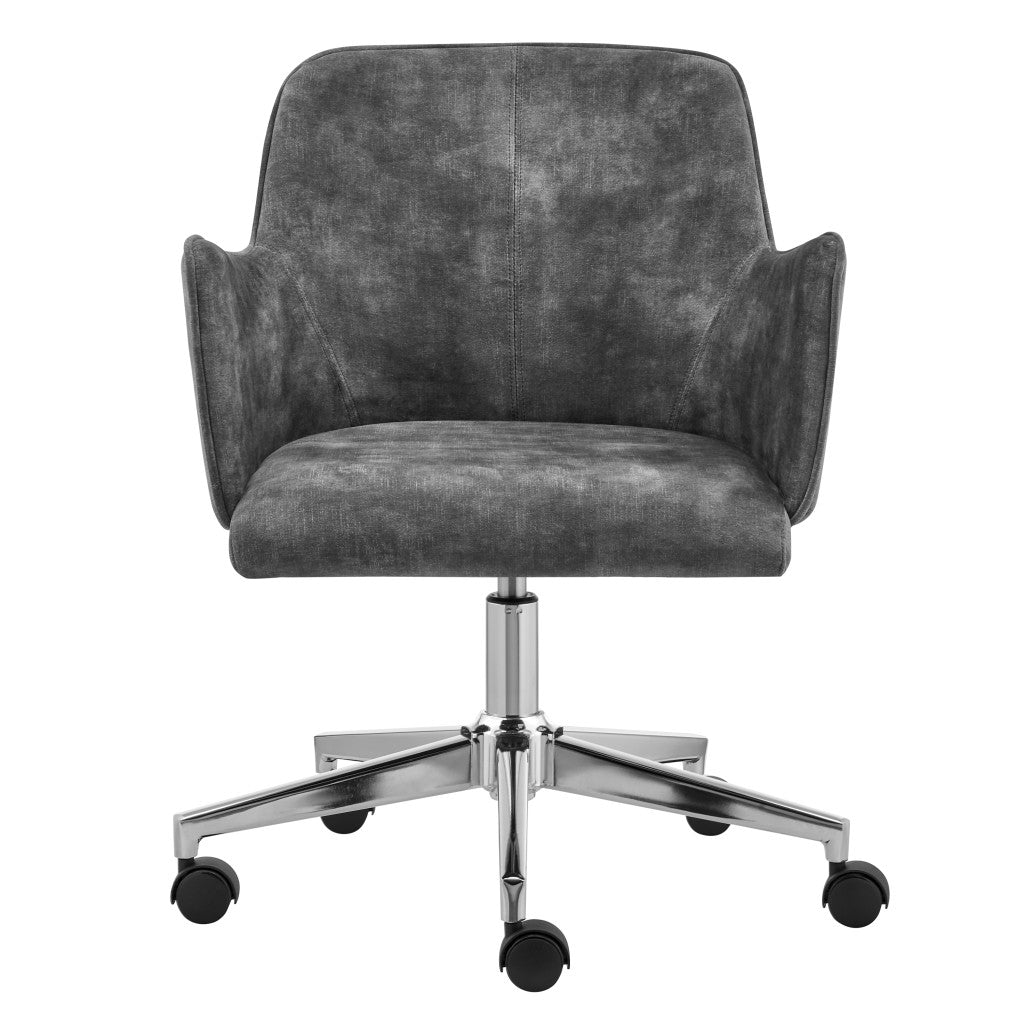 Dark Gray and Silver Velvet and Steel Adjustable Swivel Rolling Conference Office Chair