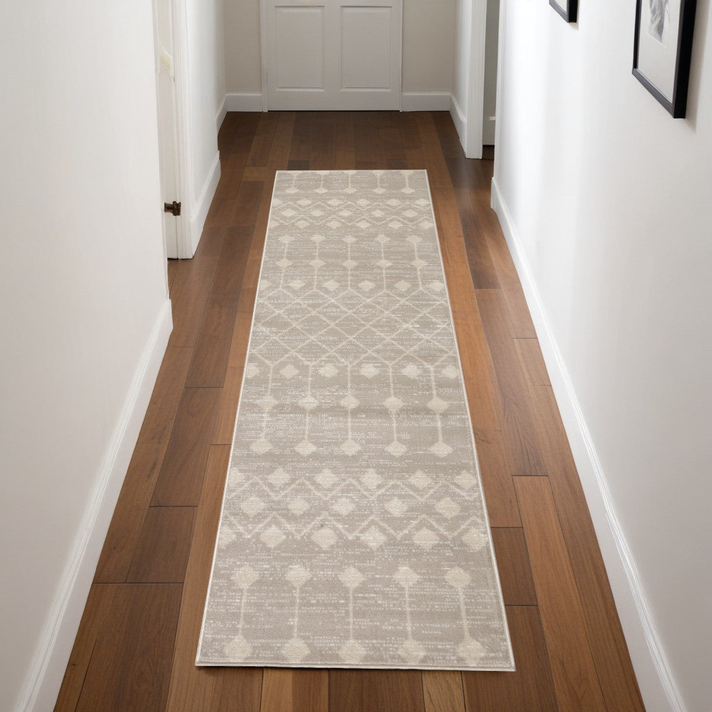 8' Beige And Ivory Moroccan Runner Rug