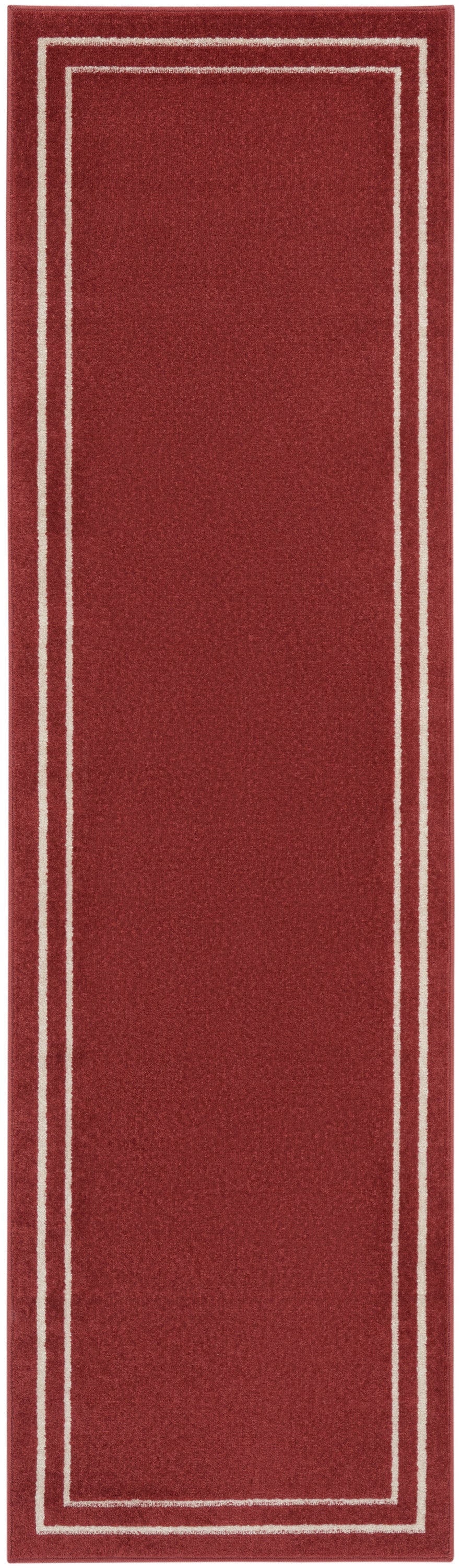 6' Brick Red And Ivory Indoor Outdoor Runner Rug