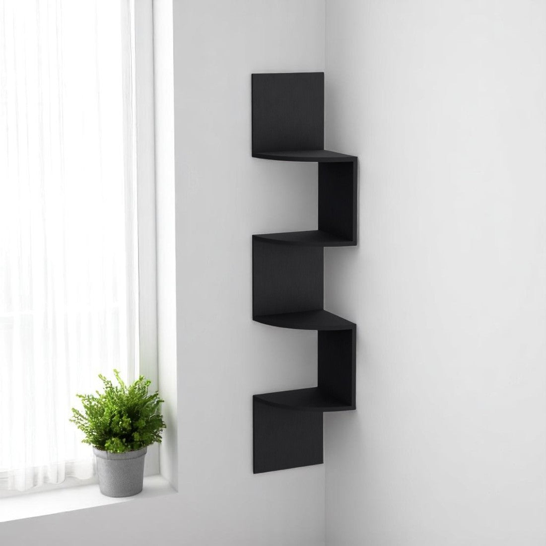 52" Black Wood Wall Mounted Corner Shelf