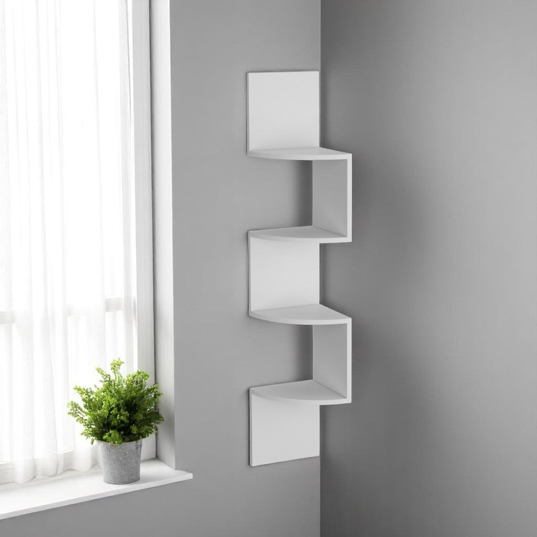 52" White Wood Wall Mounted Corner Shelf