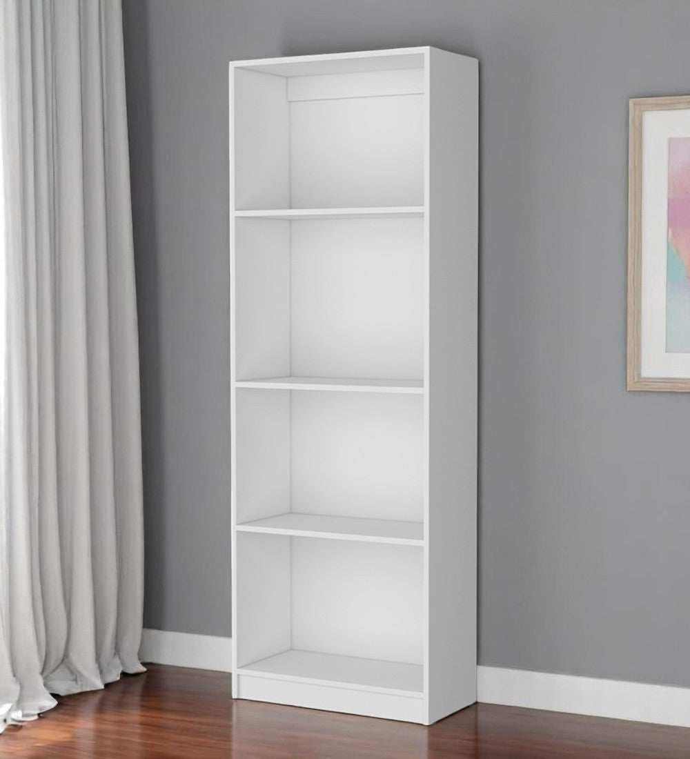 71" White Wood Four Tier Bookcase