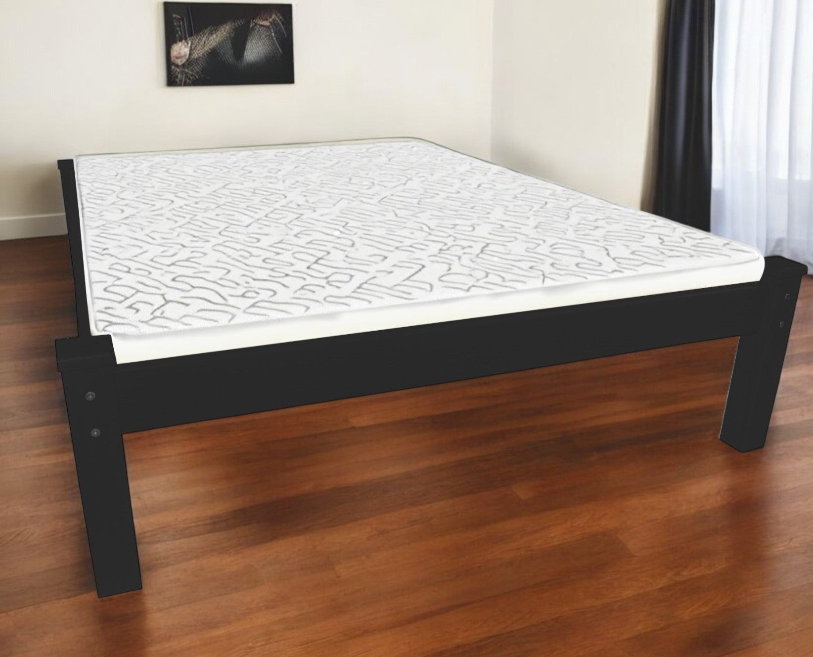 Black Solid Wood Full Bed Frame