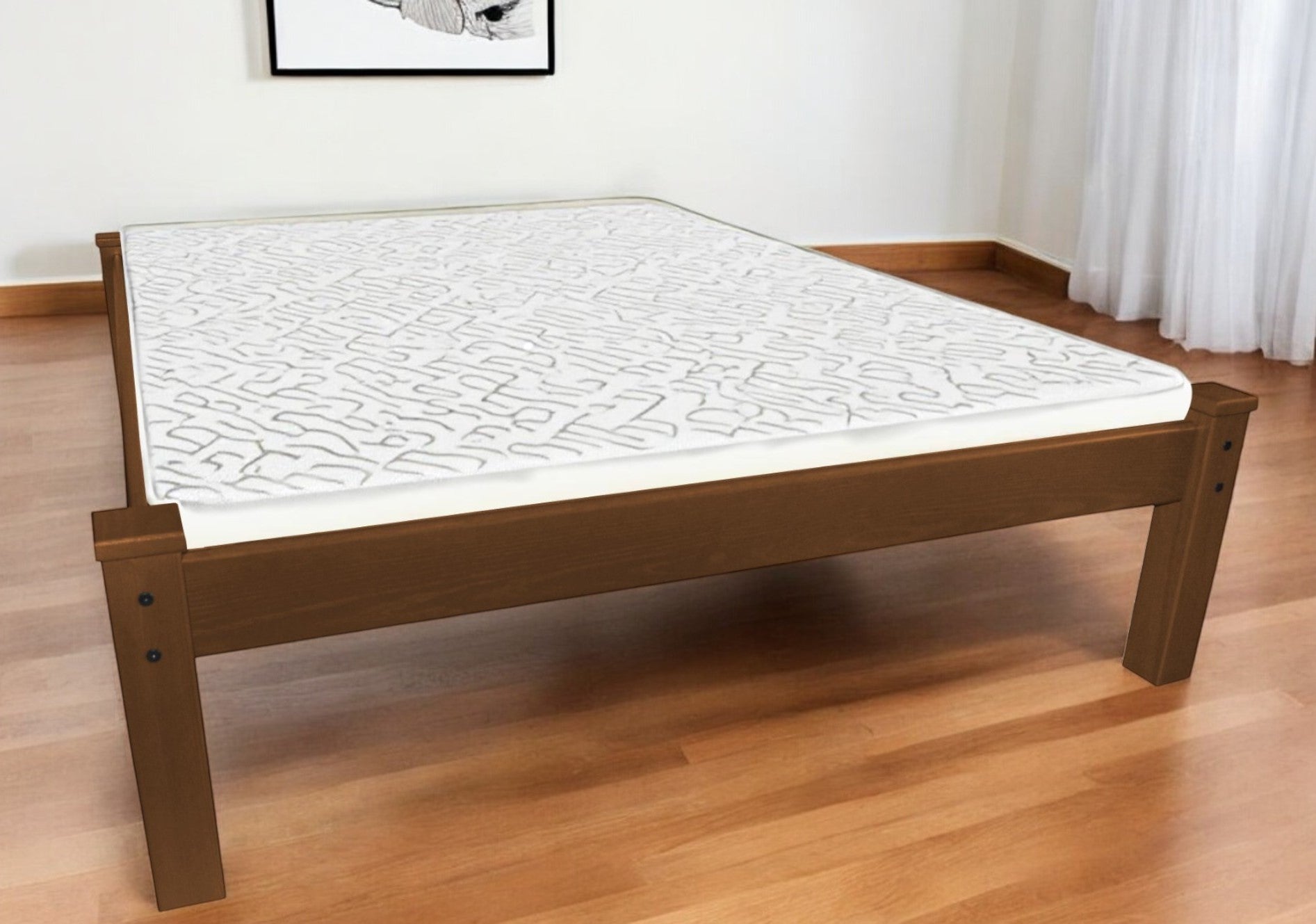 Brown Solid Wood Queen Bed Frame