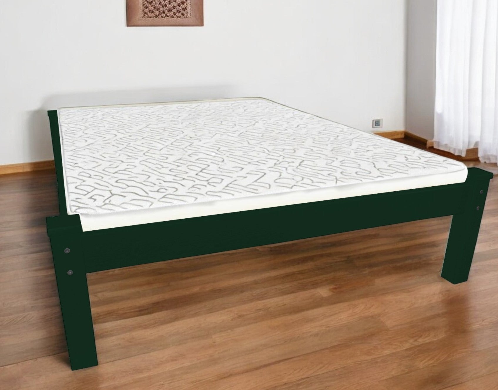 Dark Green Solid Wood Queen Bed Frame