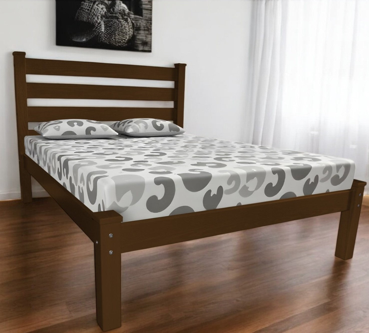 Coffee Solid Wood Full Bed Frame