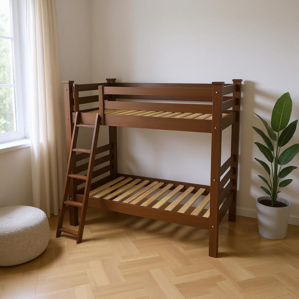 Brown Twin Traditional Solid Wood Bunk Bed