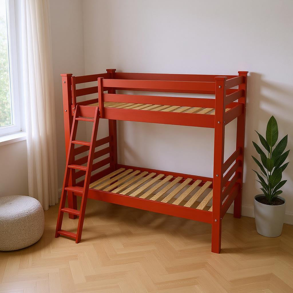 Red Twin Traditional Solid Wood Bunk Bed