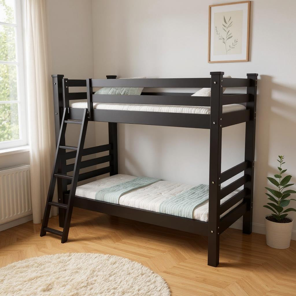 Black Full Over Full Solid Wood Bunk Bed