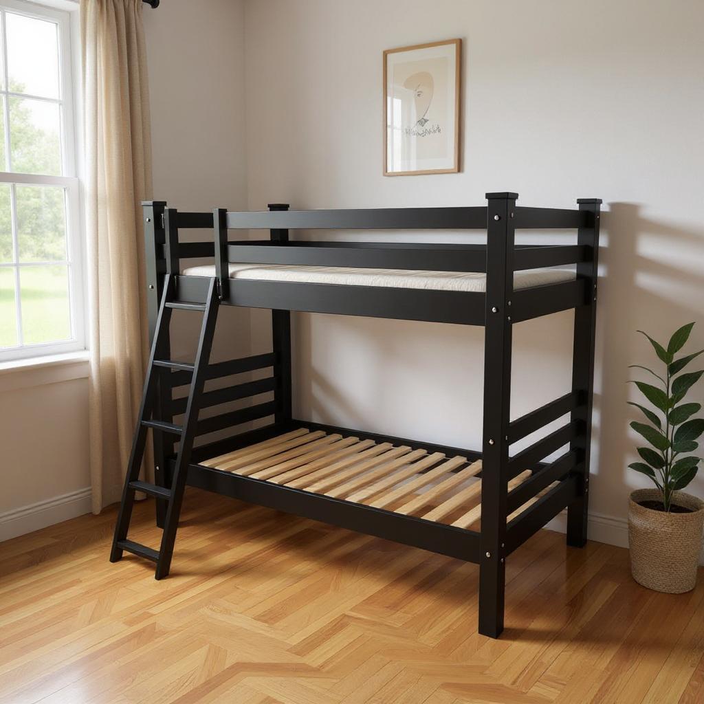 Black Queen Over Queen Solid Wood Bunk Bed