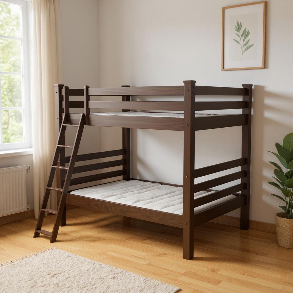 Brown Queen Over Queen Solid Wood Bunk Bed