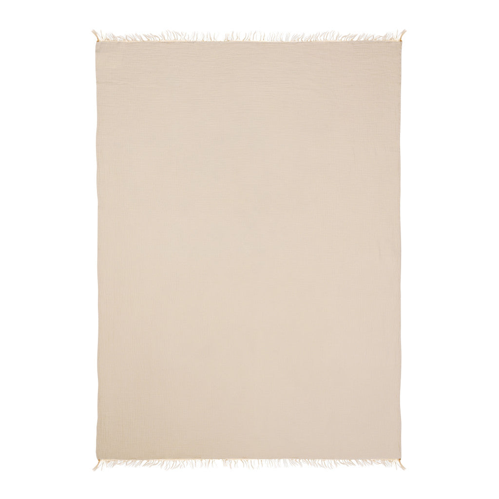47" X 60" Beige Cotton Woven Turkish Towel Throw Blanket with Fringe