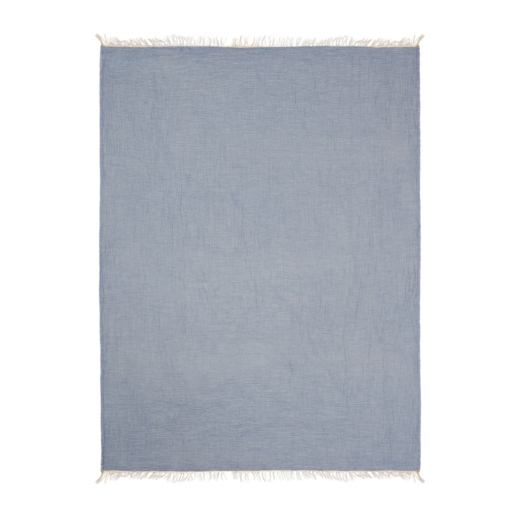 47" X 60" Blue Cotton Woven Turkish Towel Throw Blanket with Fringe