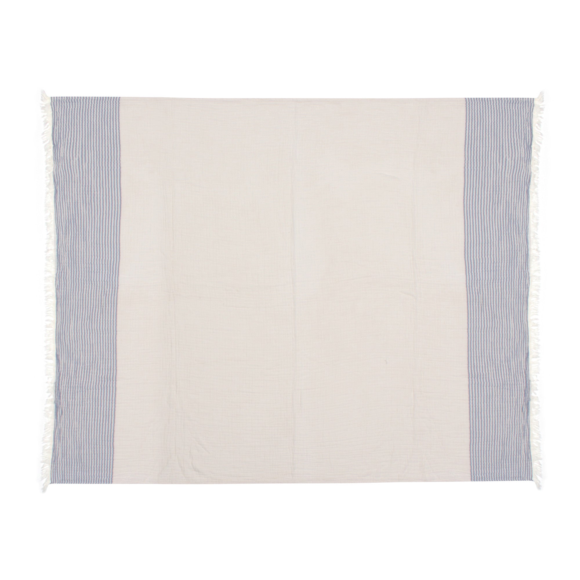 47" X 60" Blue and Ivory Cotton Woven Striped Throw Blanket with Fringe