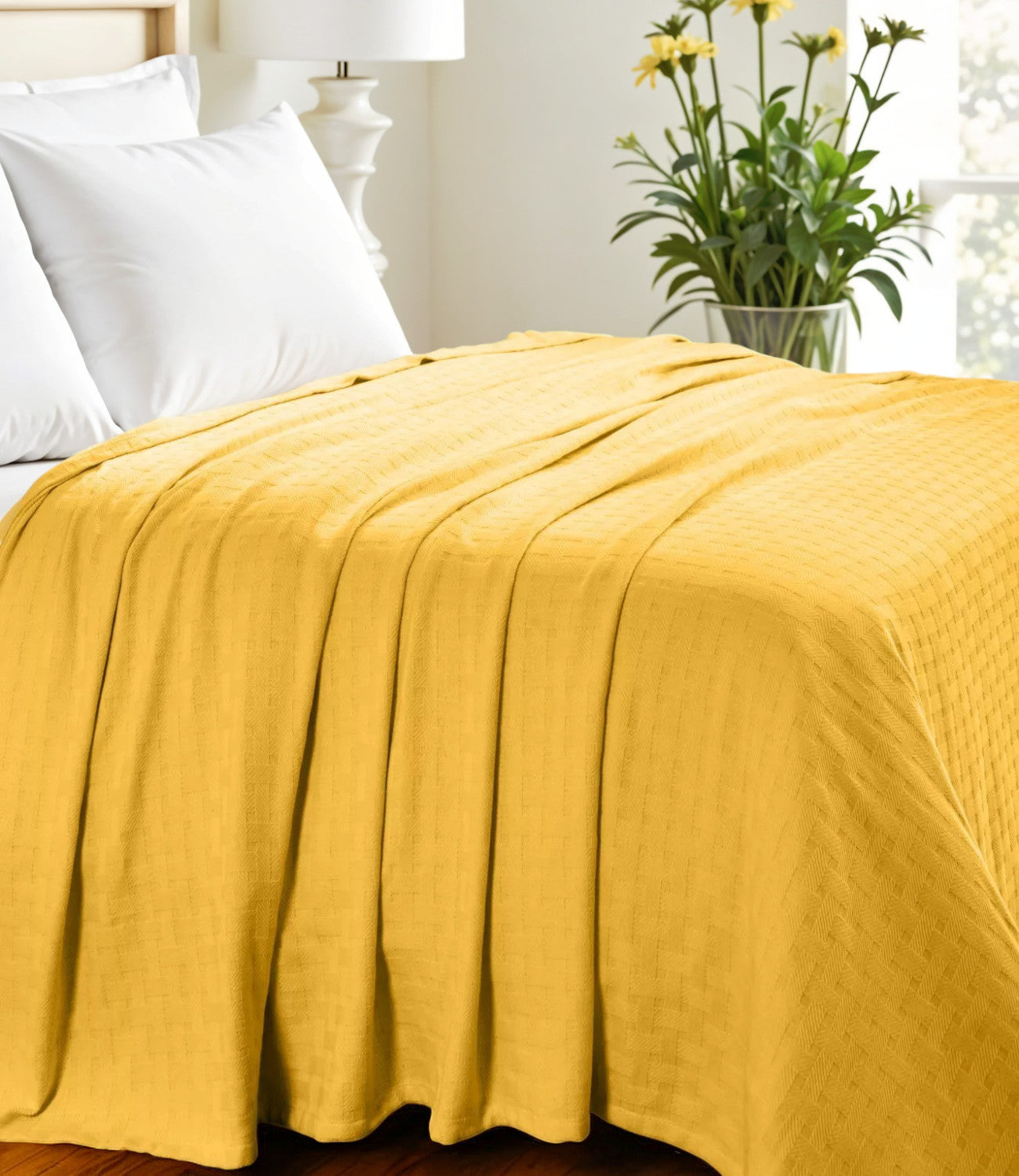 King Gold Cotton Basketweave Geometric Blanket