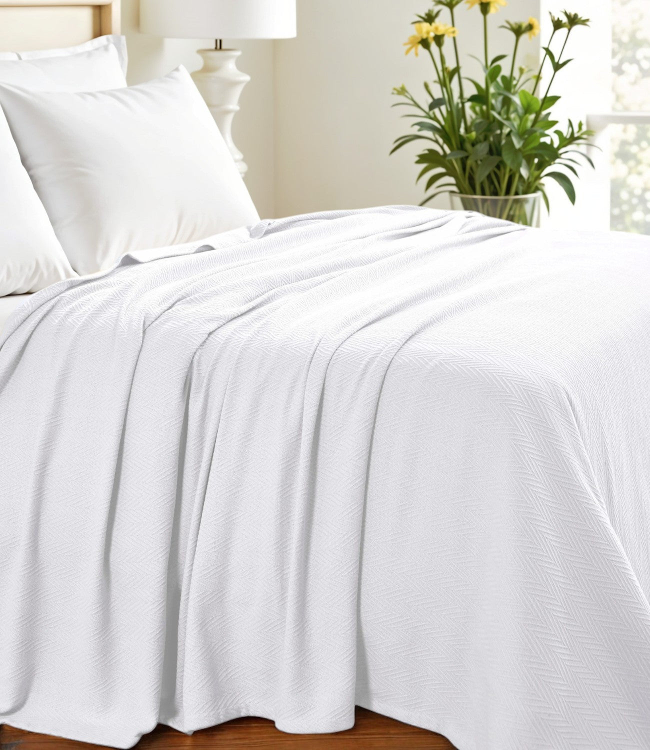 King White Cotton Woven Chevron Blanket